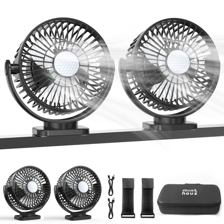 Minthouz 12000mAh Tragbarer Ventilator 5.5 Zoll, USB Ventilator, 3 Windstufen, 360° Drehbar, Max 30h