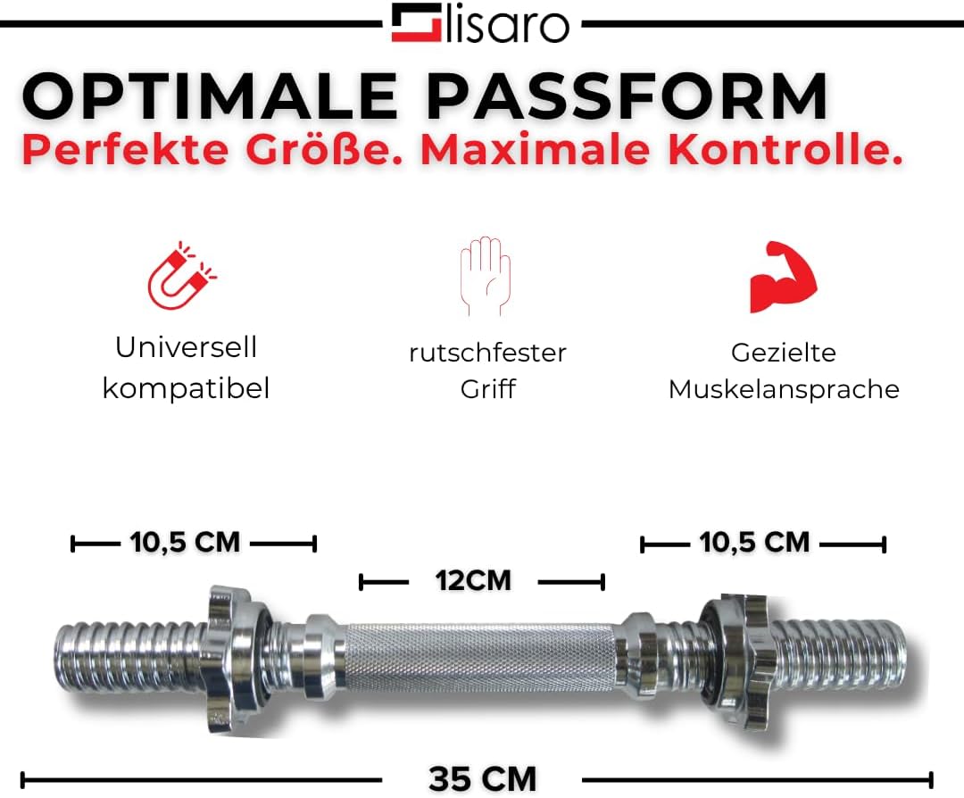 Lisaro Hantelstangen, Kurzhantelstange 2er-Set 35cm x 30mm Chrom – Standardnorm gerändelt mit
