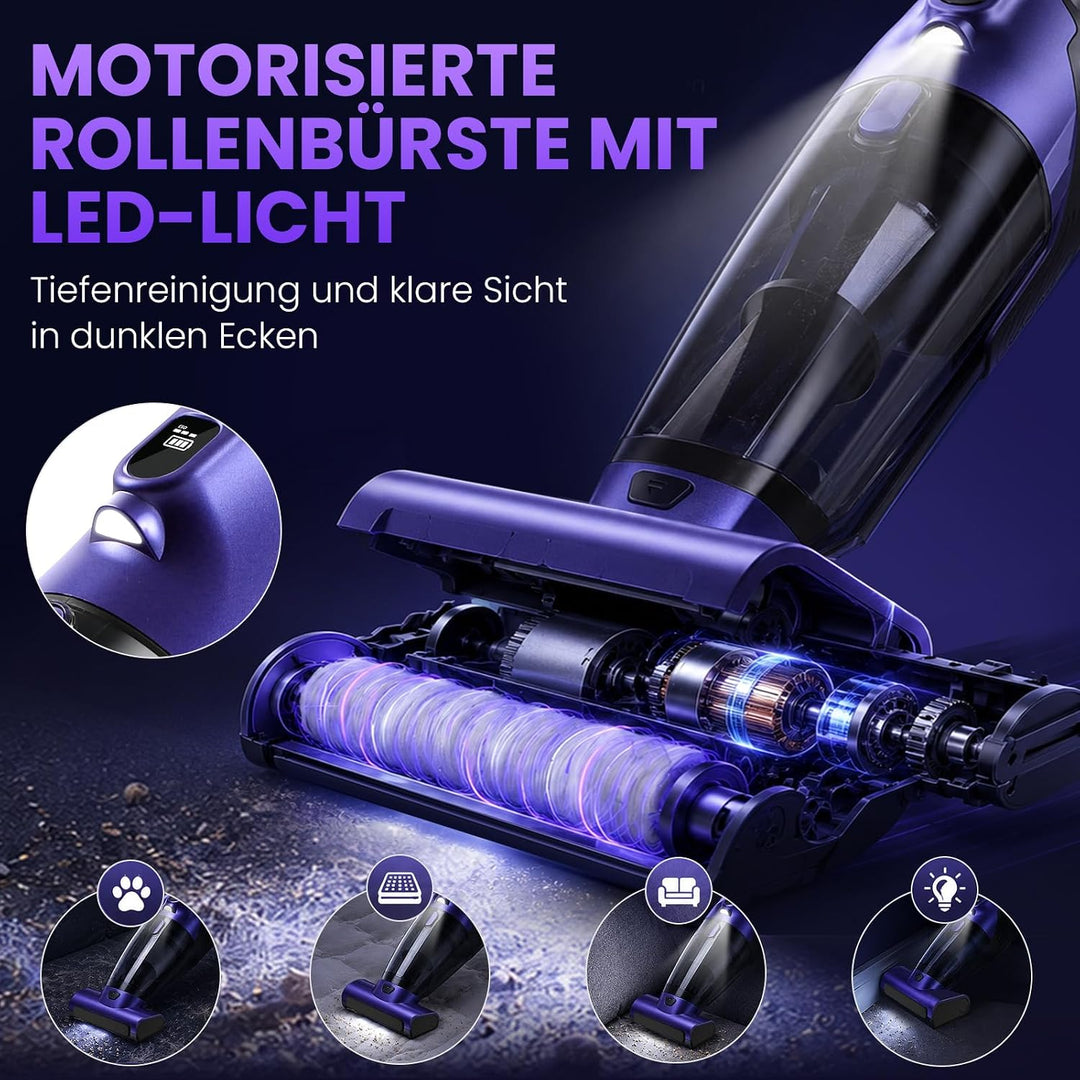 Tierhaar Handstaubsauger Akku 28000Pa mit Rotierende Bürstenrolle&amp;LED Licht | Stark Autostaubsauger