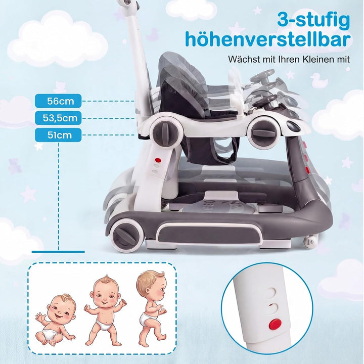 COSTWAY 7 in 1 Lauflernhilfe mit Verdeck, Lauflerwagen mit einstellbarer Höhe & Geschwindigkeit, Bab