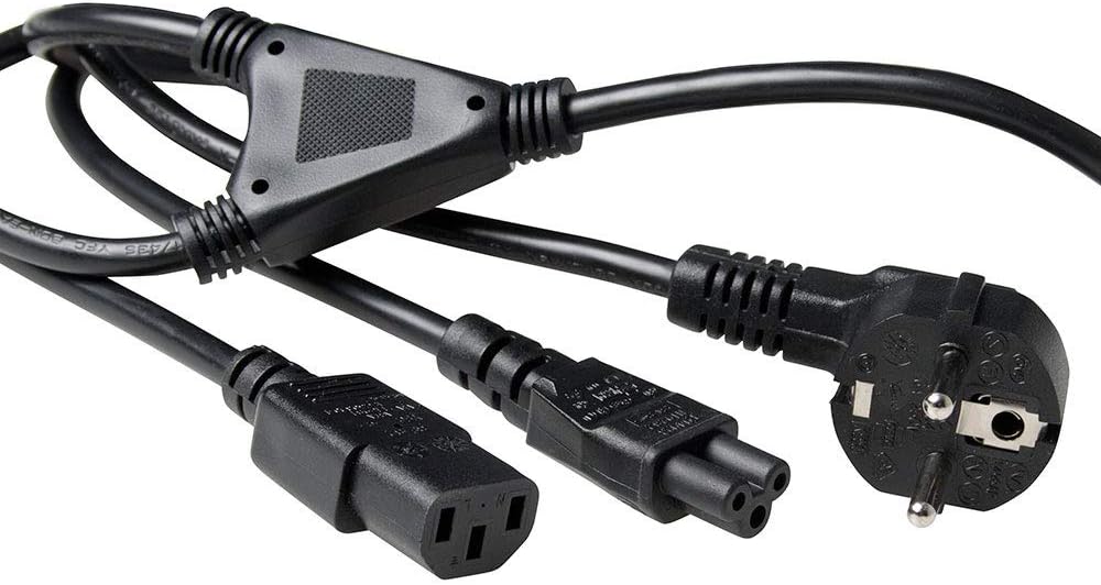 ACT Kaltgerätekabel C13 + C5 Netzkabel 1.80m, Netz-Y-Kabel, Type F CEE 7/7 Gewinkelt, PC Stromkabel