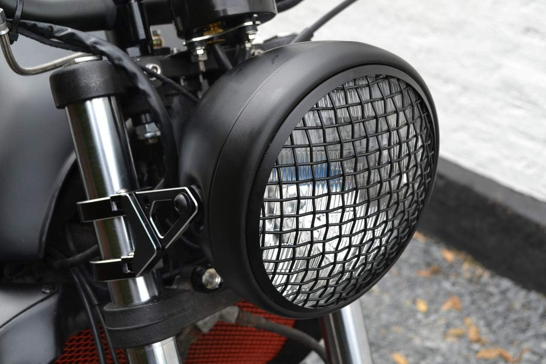 Alchemy Parts Motorrad Netz Metall Grill Abdeckung für 7" Zoll Scheinwerfer - Matt Schwarz für Scram