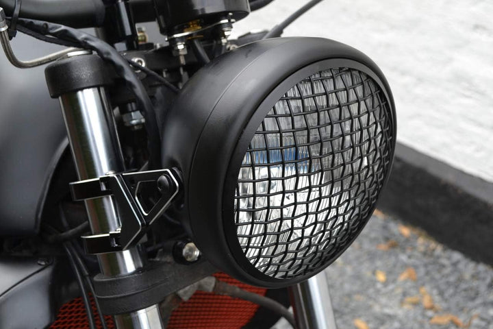 Alchemy Parts Motorrad Netz Metall Grill Abdeckung für 7" Zoll Scheinwerfer - Matt Schwarz für Scram