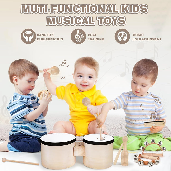 Spielzeug ab 3 Jahre Musikinstrumente Schlagzeug Kinder Trommel Holzspielzeug Montessori Kinderspiel
