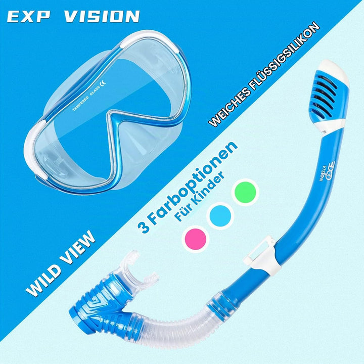 Schnorchelset Kinder, Taucherbrille Kinder Anti-Fog und Trocken Schnorchel - Anti-Leck Tauchmaske Dr