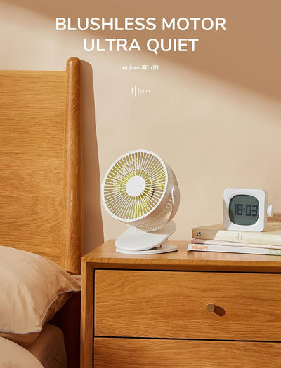 JISULIFE Mini USB Ventilator, Clip Akku Tischventilator Sehr Leise Klein mit 4000mAh Batterie, 4 Ges