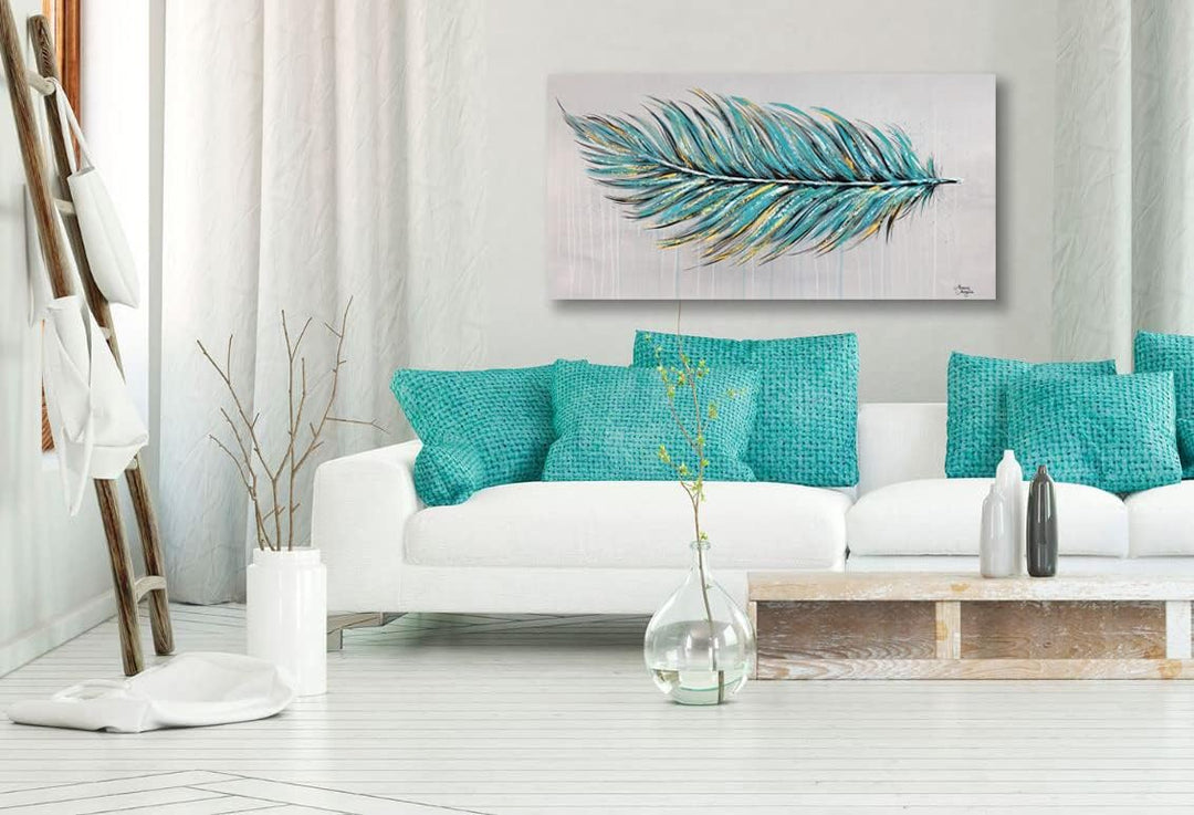 Monica Mirafiori I 100% HANDGEMALT I Gemälde Feather 100x50cm | Gemälde Handgemalt | Acrylgemälde |
