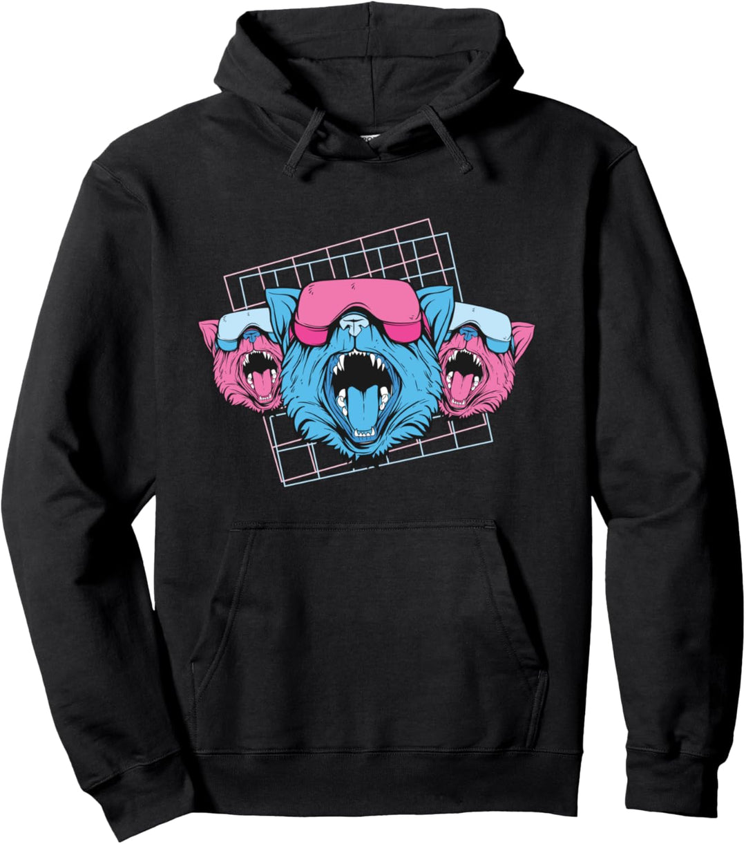 VR Katzen Virtual Reality Headsets | Vaporwave Retro Motiv Pullover Hoodie