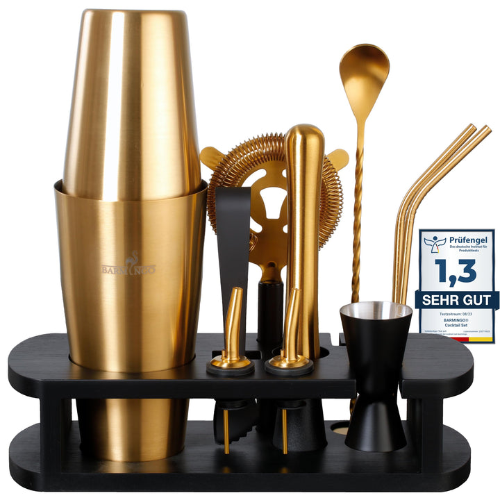 Edelstahl Cocktail Set 11tlg – 825ml Boston Cocktail Shaker Set mit Ständer und Bar Zubehör, Cocktai