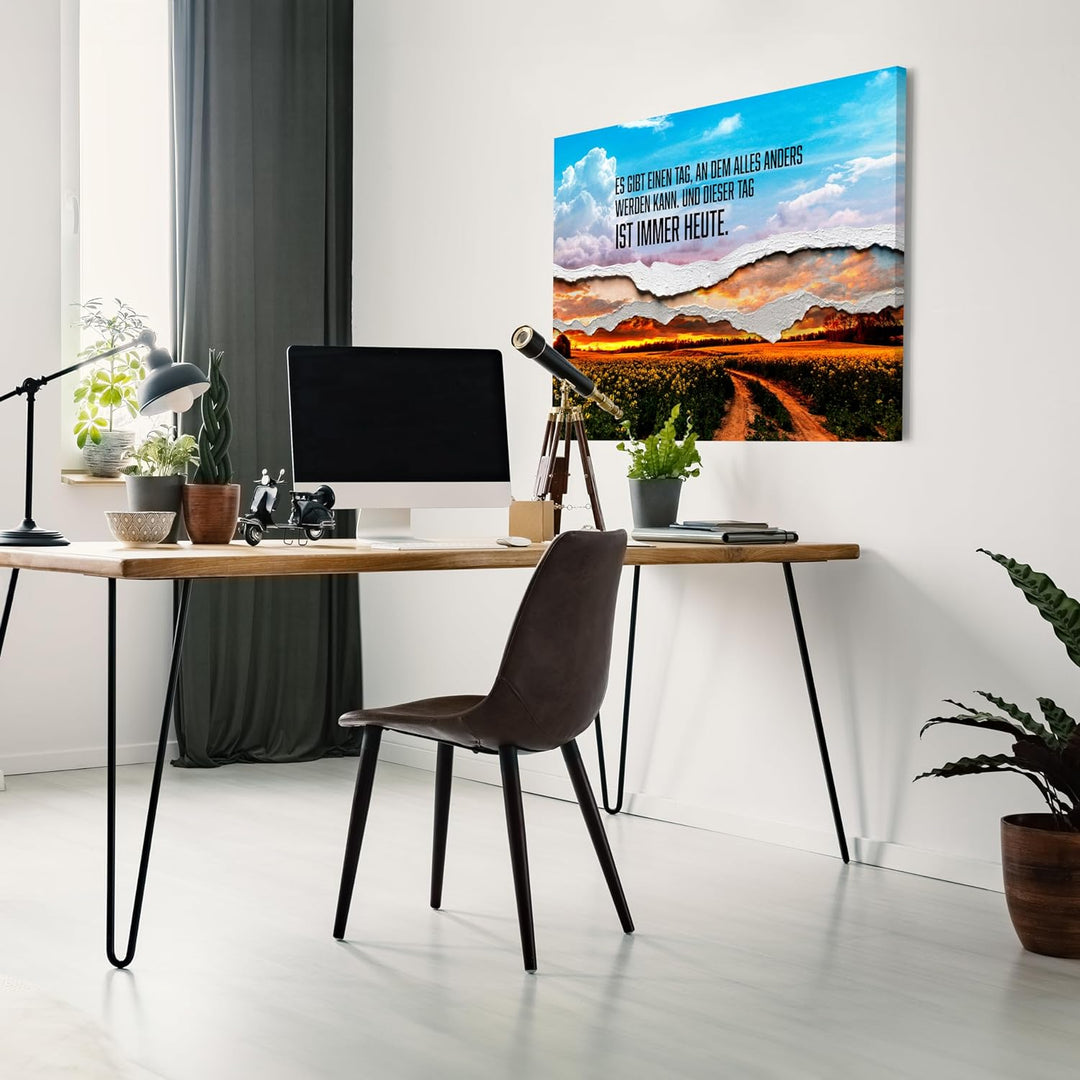 wandmotiv24 Leinwandbild Motivation, 80x60cm, Querformat, Heute ist Alles Anders, Deko, Bilder auf L