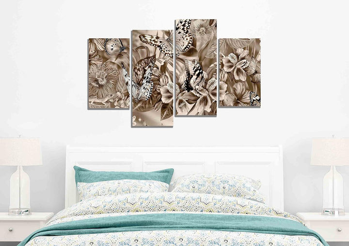 Kunstdruck auf Leinwand, abstrakt, Schmetterlinge und Blumen, 89 x 56 cm, Braun 89cm x 56cm (35 x 22