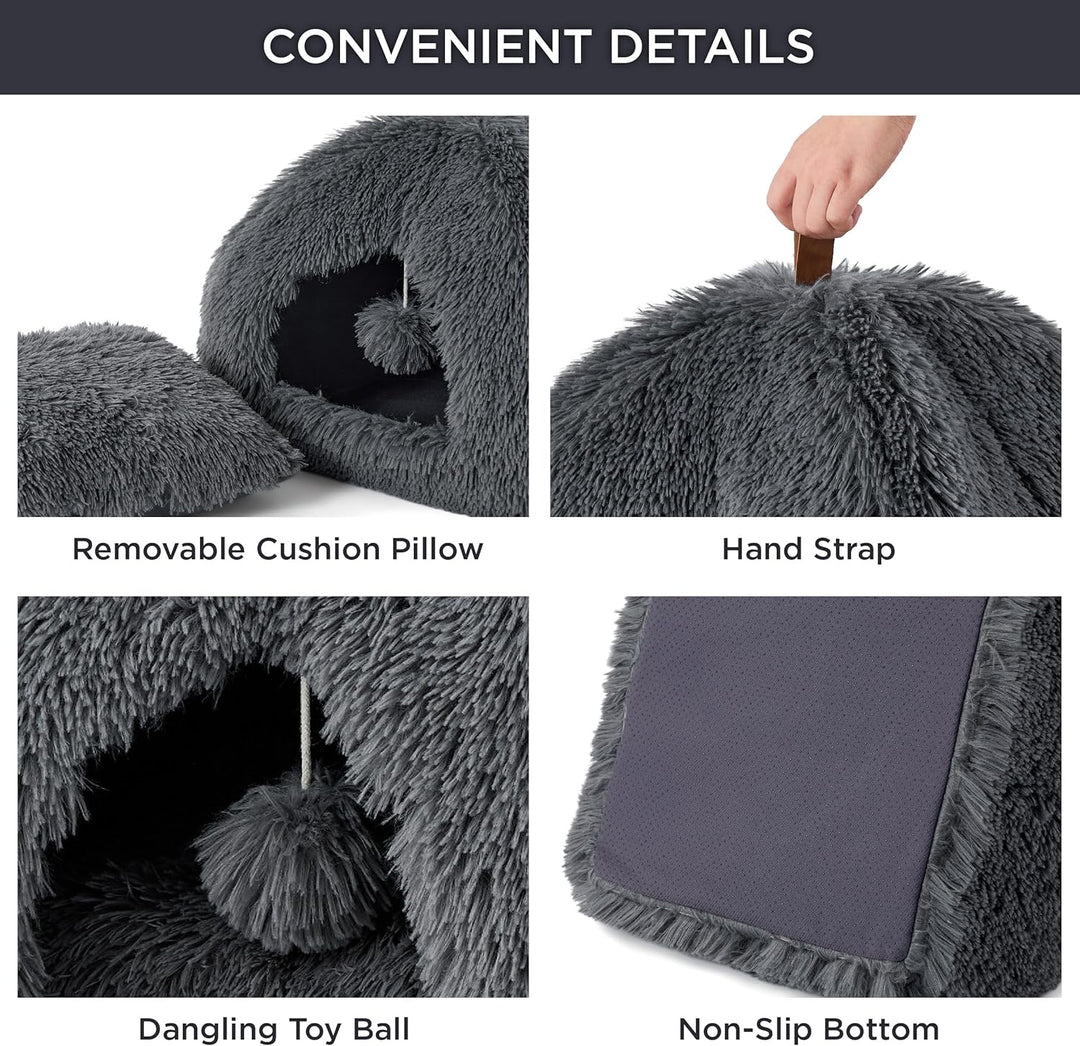 BEDSURE Katzenbett grosse Katzen Katzenhöhle- 40x40x40 cm Plüsch Katzenhaus Indoor mit abnehmbarem K