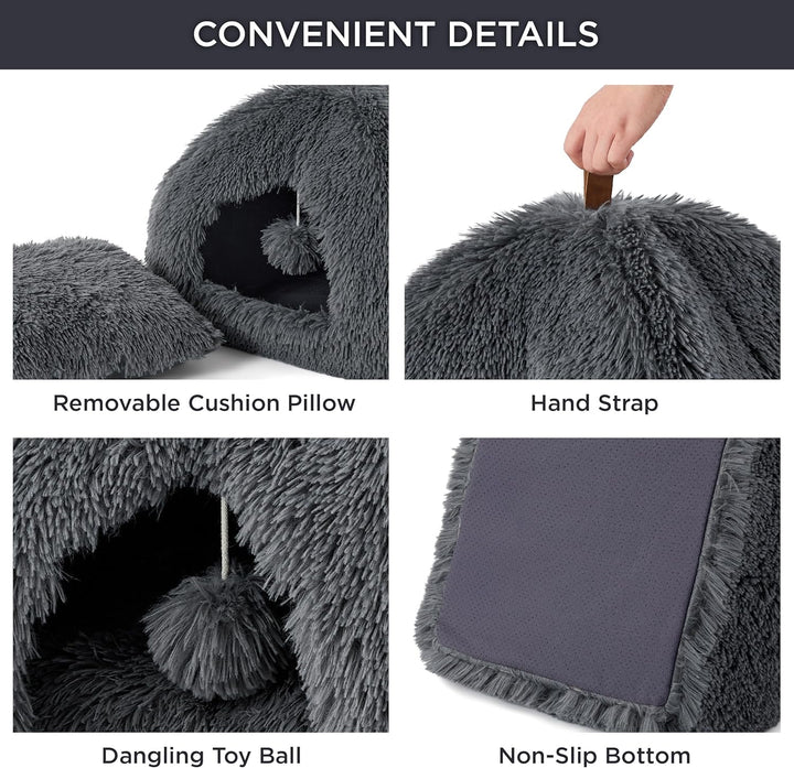 BEDSURE Katzenbett grosse Katzen Katzenhöhle- 40x40x40 cm Plüsch Katzenhaus Indoor mit abnehmbarem K