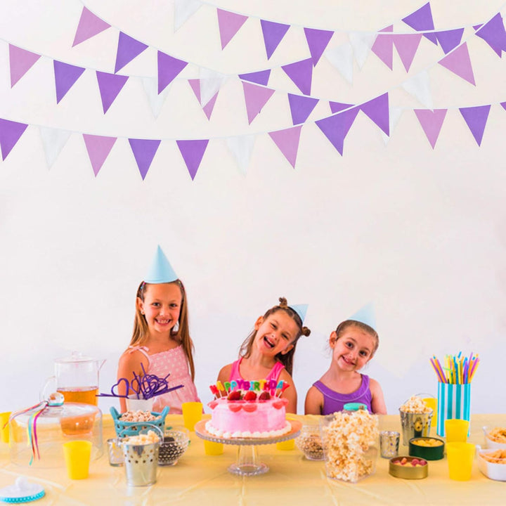 Pink Blume 32Ft Lila und Weiss Wimpel Banner Stoff Dreieck Flagge Baumwolle Tuch Girlande Kit für Ho