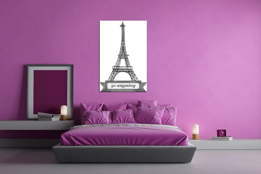 erstaunliche Architektur aus Paris - der Eifelturm Format: 80x60 als Leinwand, Effekt: Schwarz&amp;Weiss
