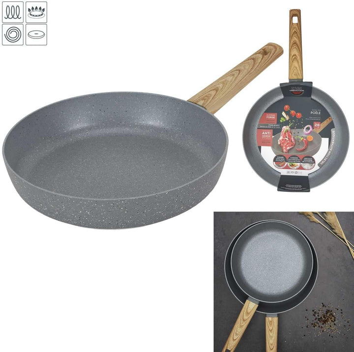 COOK CONCEPT, KC25341, Forged Aluminum Frying pan with Wood Effect Handle, ideal for Searing and Sim