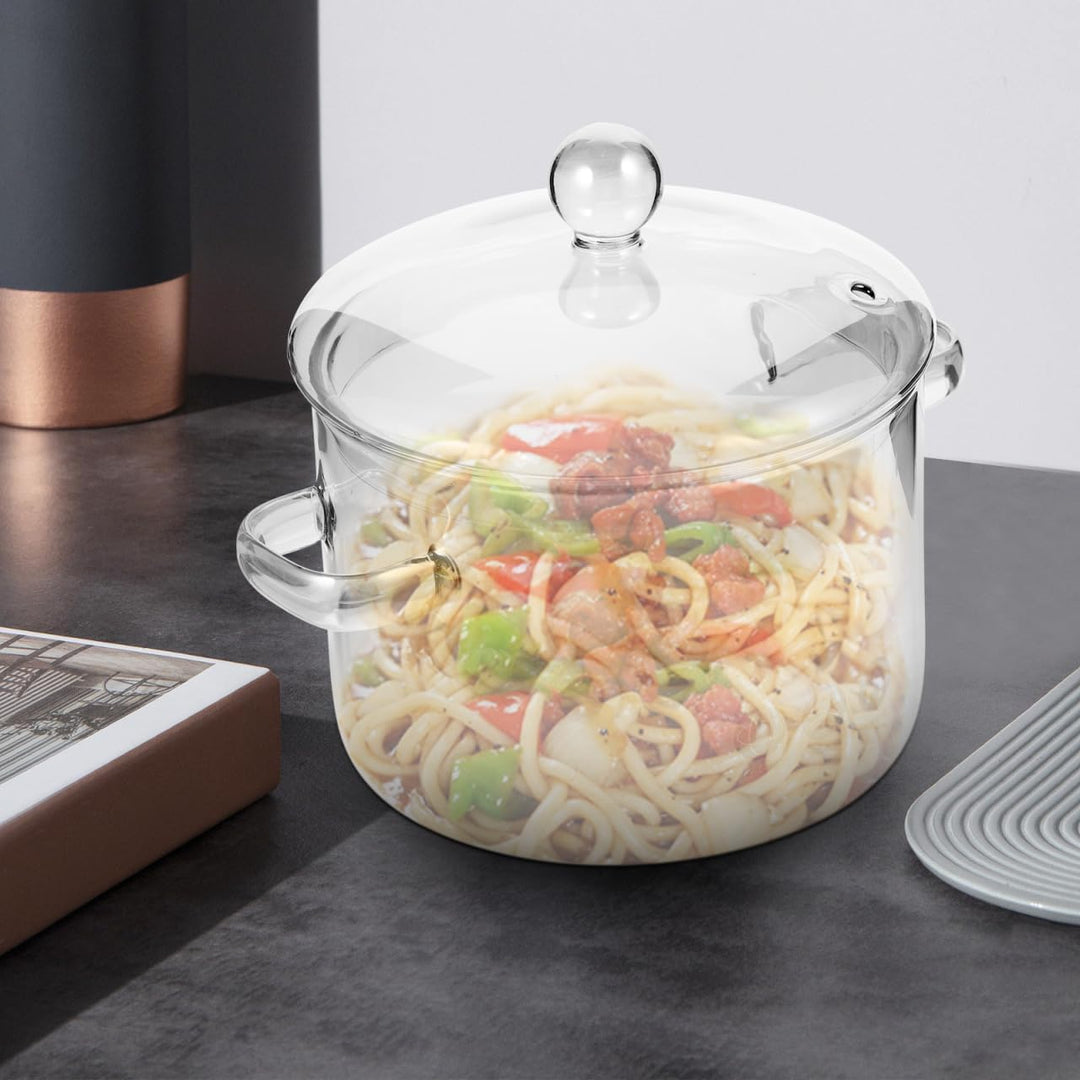 ERINGOGO Glastopf zum Kochen,Hoher Borosilikat- Glas- Suppe Topf Glas Sofortnudel Kochtopf Mit Decke