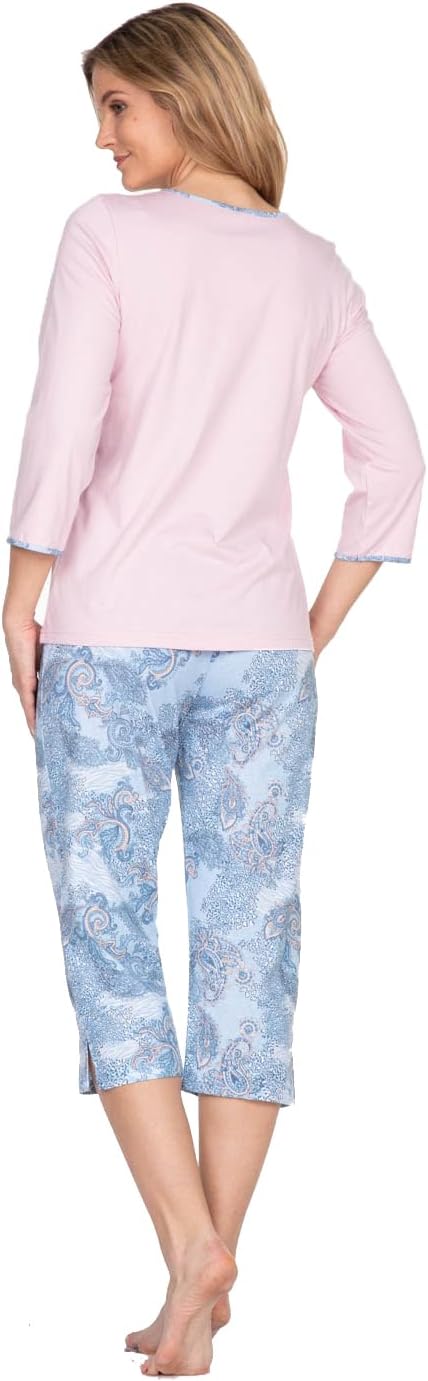 e.Femme® Damen Schlafanzug Nicole II 870 aus 50% Baumwolle und 50% Modal 38 Altrosa/Druck, 38 Altros