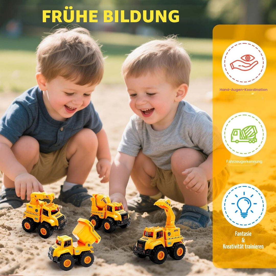 Baufahrzeug Spielzeug ab 1 2 Jahre Jungen & Mädchen – 4 STK. Push-and-Go Auto Set mit Bagger, LKW Ki