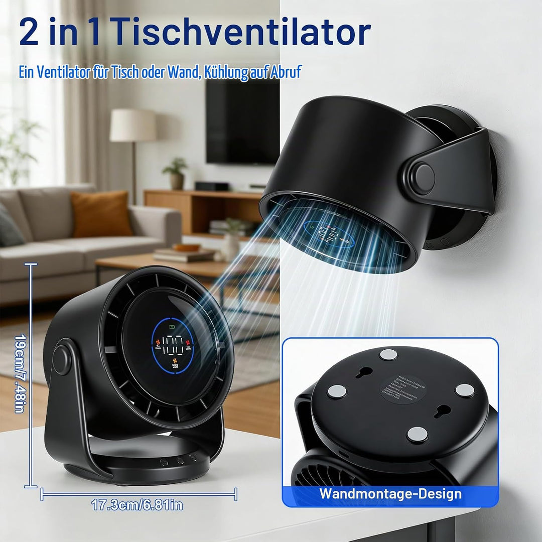 Wiederaufladbarer Tischventilator,Tragbarer Ultraleiser Kleiner Personalventilator mit Akku,105° Ver