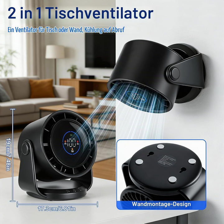 Wiederaufladbarer Tischventilator,Tragbarer Ultraleiser Kleiner Personalventilator mit Akku,105° Ver