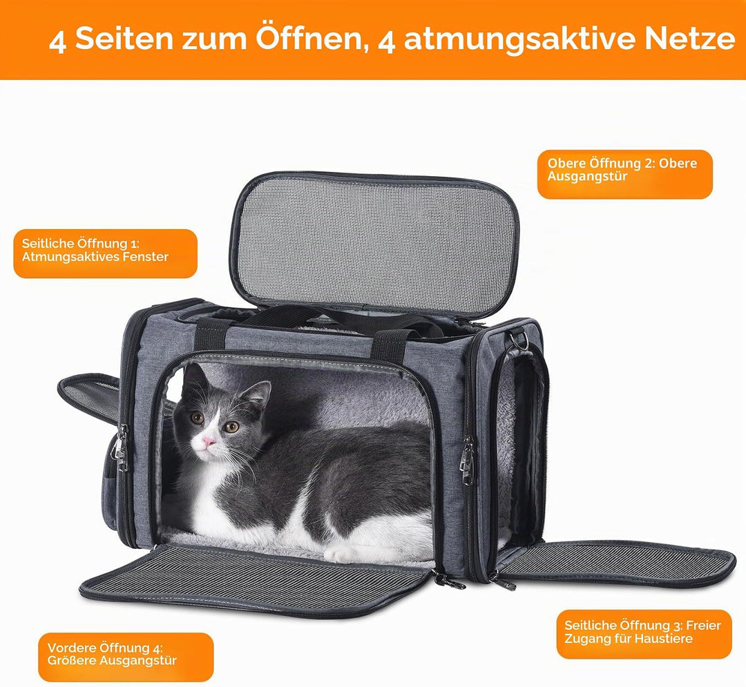Katzentragetasche für Haustiere, von Flugzeug zugelassen, unter dem Sitz, TSA-Fluggesellschaften zug