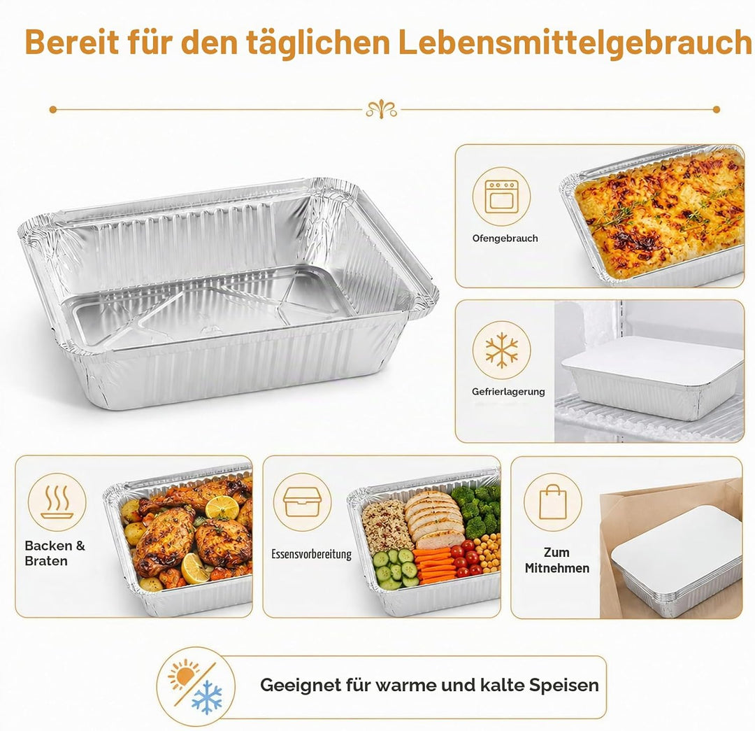 WOPPLXY 50 Stück Aluschalen mit Deckel, 1000ml Aluschalen Grill, 21,5 x 15 x 5cm Alu Grillschalen fü
