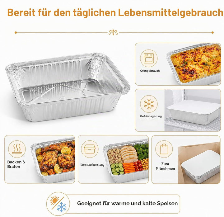 WOPPLXY 50 Stück Aluschalen mit Deckel, 1000ml Aluschalen Grill, 21,5 x 15 x 5cm Alu Grillschalen fü