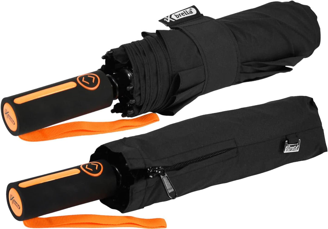 iX-brella Big Fiberglas Taschenschirm 104cm mit farbigen Doppel-Speichen - schwarz-orange, Schwarz-o