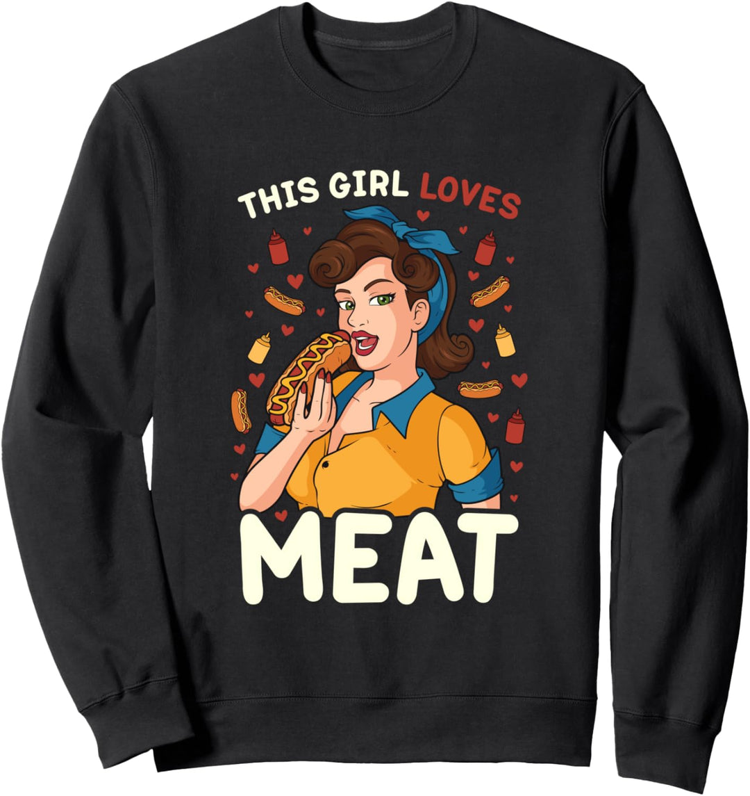 Lustiges Retro This Girl Loves Meat Hot Dog Freches Foodie Sweatshirt