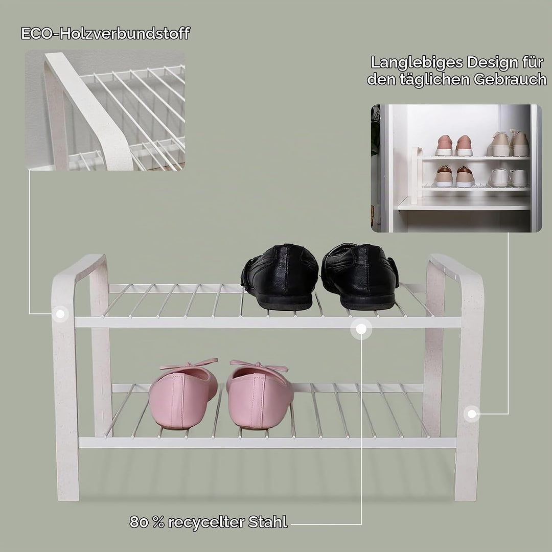 LM 390 Schuhregal aus Öko-Holz - pulverbeschichtetes Schuhregal platzsparend, 470 mm breite, ideal f