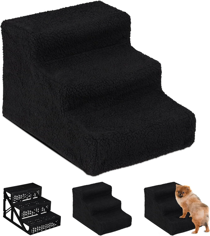Relaxdays Hundetreppe 3 Stufen, kleine & grosse Hunde, Bett & Couch, Stoffbezug, Tiertreppe innen, 3