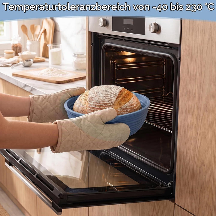 Gärkörbchen Set Faltbar Silikon, Brotbackform Oval und Rund mit Backpinsel