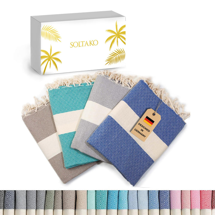 SOLTAKO Fouta Diamant Premium Hamamtuch 100x200 cm, 100% Baumwolle, schnelltrocknend &amp; saugfähig, St