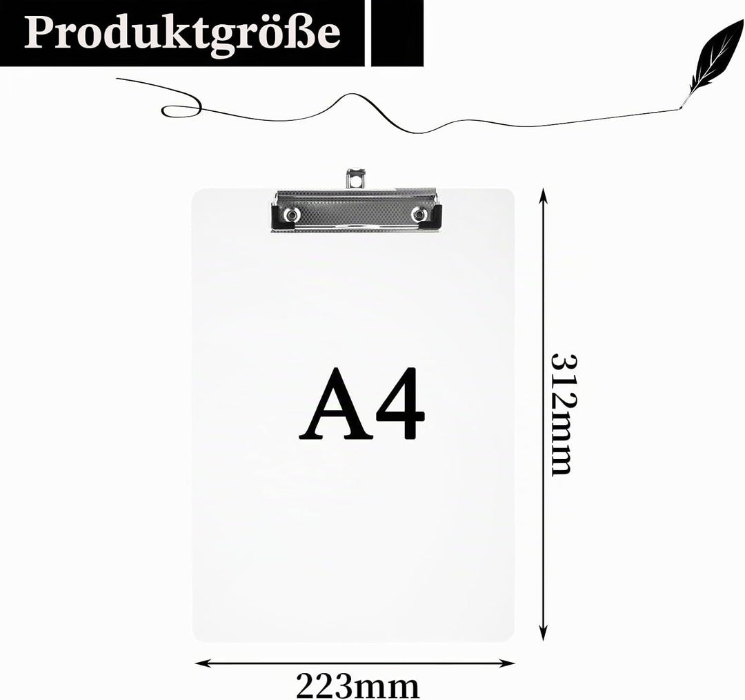 12 Stück Klemmbrett A4, Kunststoff Klemmbretter A4 mit Metalklemme und Aufhängeose, 312x223mm Weiss