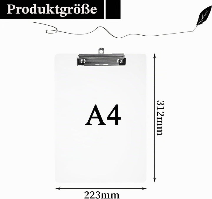 12 Stück Klemmbrett A4, Kunststoff Klemmbretter A4 mit Metalklemme und Aufhängeose, 312x223mm Weiss