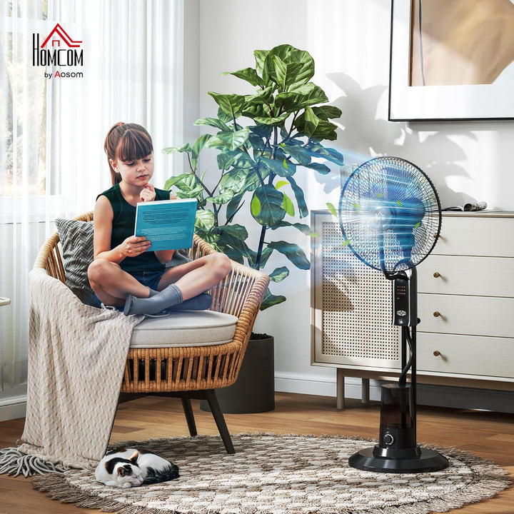 HOMCOM Ventilator mit Wasserkühlung, Luftbefeuchter, 10° Neigbar Standventilator inkl. Sprühnebel, 3