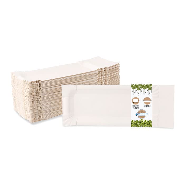 BIOZOYG Pappteller mit Abriss eckig I Masse 8 x 18 + 3 cm Abriss I Imbissteller weiss aus Recyclingk