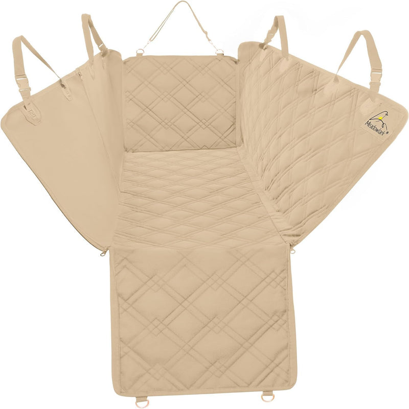 Meadowlark® XL Hundedecke für Auto Rückbank. Wasserdicht! Komplettschutz Beige Autoschondecke für Hu