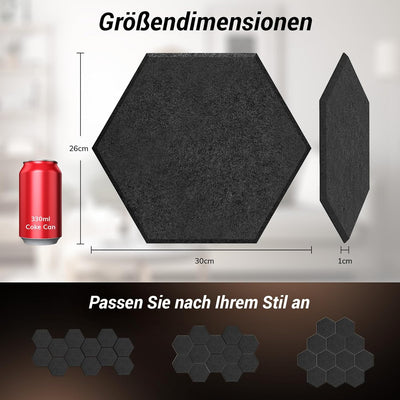 Hexagon Akustikplatten selbstklebend 18St., TONOR Schallabsorber Schallschutz mit Hochdichte Wandfli