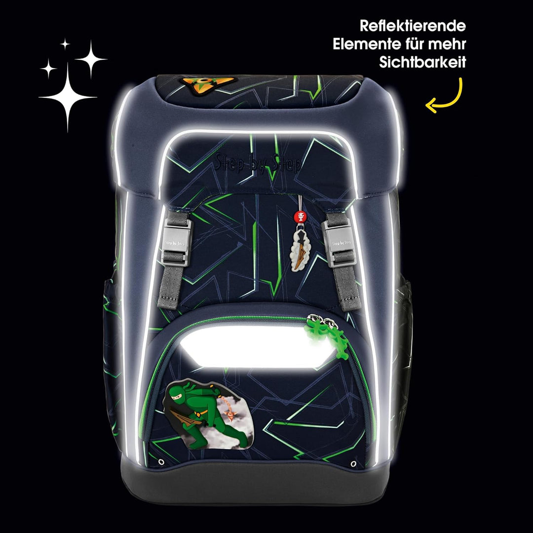 Step by Step GIANT Schulranzen-Set, 5-teilig, ergonomischer Tornister mit Reflektoren, höhenverstell