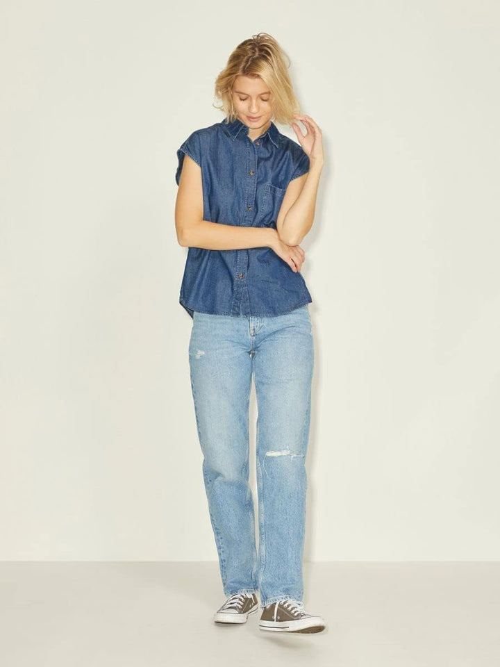 JJXX Damen Jxlayla Sl Chambray Shirt Sn Blouse S Medium Blue Denim, S Medium Blue Denim