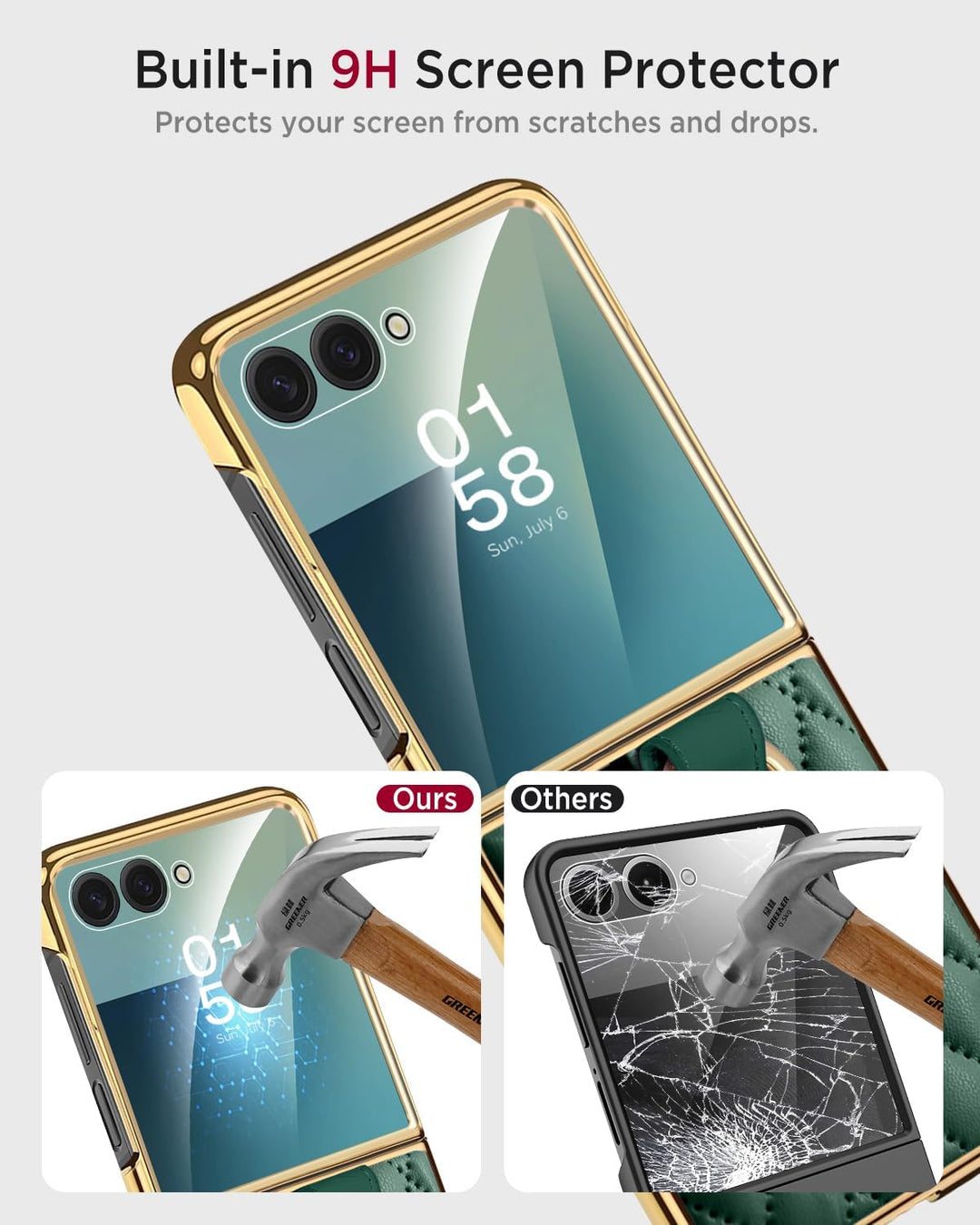 Miimall Lederhülle Kompatibel mit Samsung Galaxy Z Flip 7 Hülle mit Ring Ständer & Kameraschutz [Lux