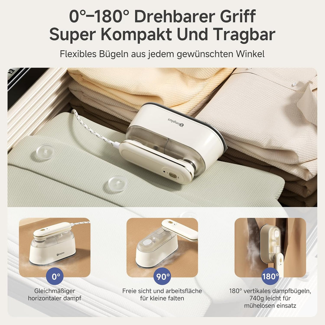 SIMPLUS Dampfglätter 1000W, Reise-Dampfbügeleisen mit 180° drehbarem Griff, 30s schnelles Aufheizen,
