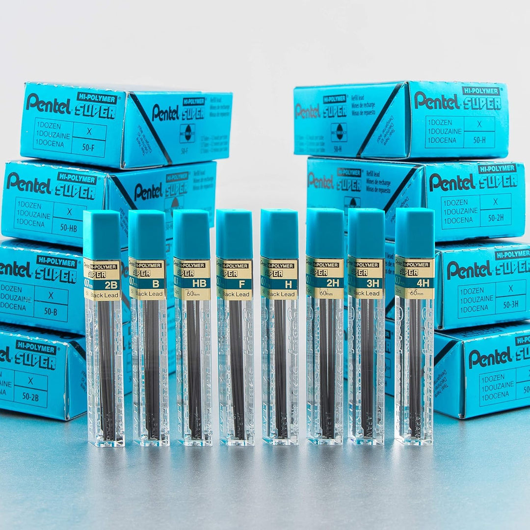 Pentel Super Hi-Polymer-Minen, 0,7 mm, HB, Medium, Schwarz, 12 Röhren Blei (50-HB)