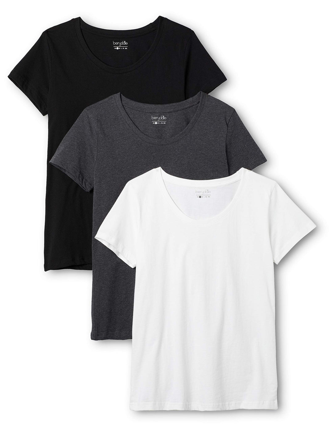 berydale Basic Rundhals T-Shirts für Damen 3er I 5er Pack aus 100% Baumwolle in vielen Farben XL Wei