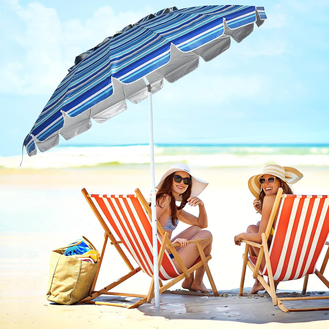 GOPLUS Strandschirm, Sonnenschirm um 30° knickbar, Gartenschirm UV 50+, Tischschirm mit Bodenhülse,