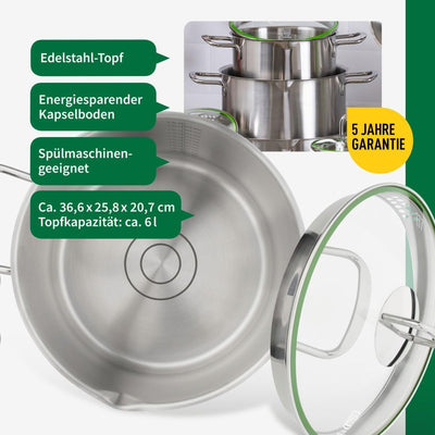 FACKELMANN Chefkoch Topf Ø24 cm München aus Edelstahl – Hochwertiger Kochtopf Ausschüttfunktion – Fü