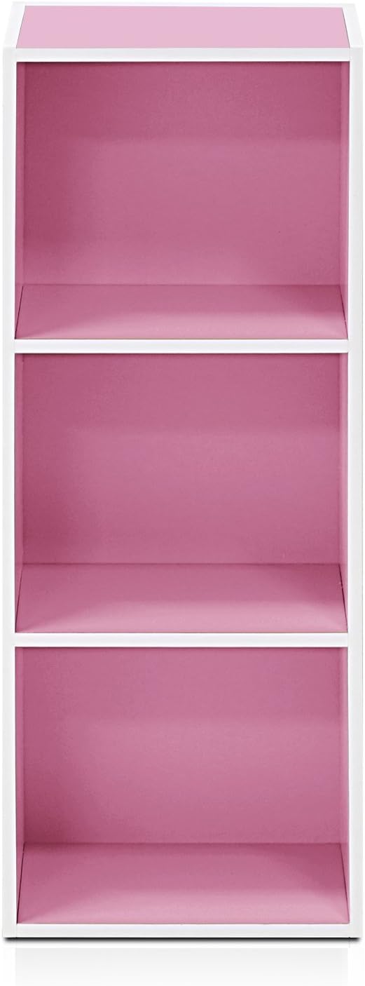 Furinno offenes Bücherregal mit 3 Fächern, holz, Weiss/Rosa, 30.5 x 23.6 x 80 cm 3 Fächer Weiss/Pink