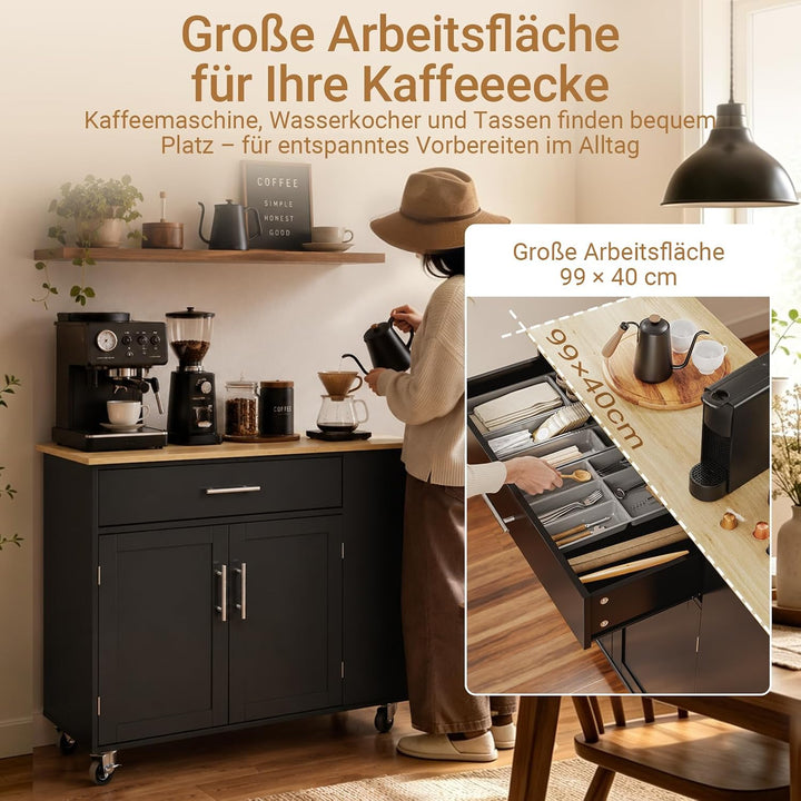 SoBuy Küchenwagen mit feststellbaren Rollen & 3 Seitenablagen 99x40x84,3 cm | Kücheninsel mit grosse